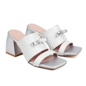 Nonola - Open Toe Chunky High Heels Sandals with bow - size 39 (8) - new